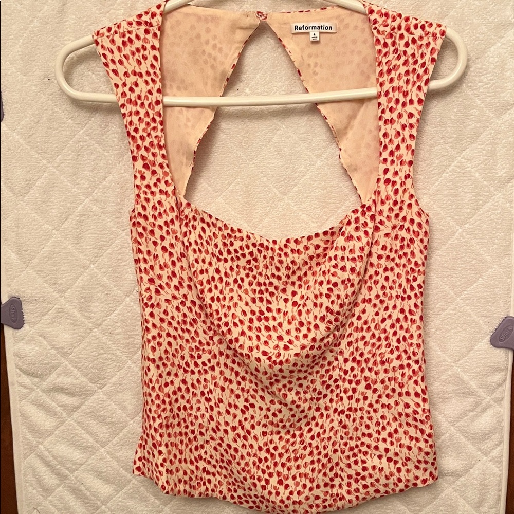Reformation Cream and Red Floral Print Top
